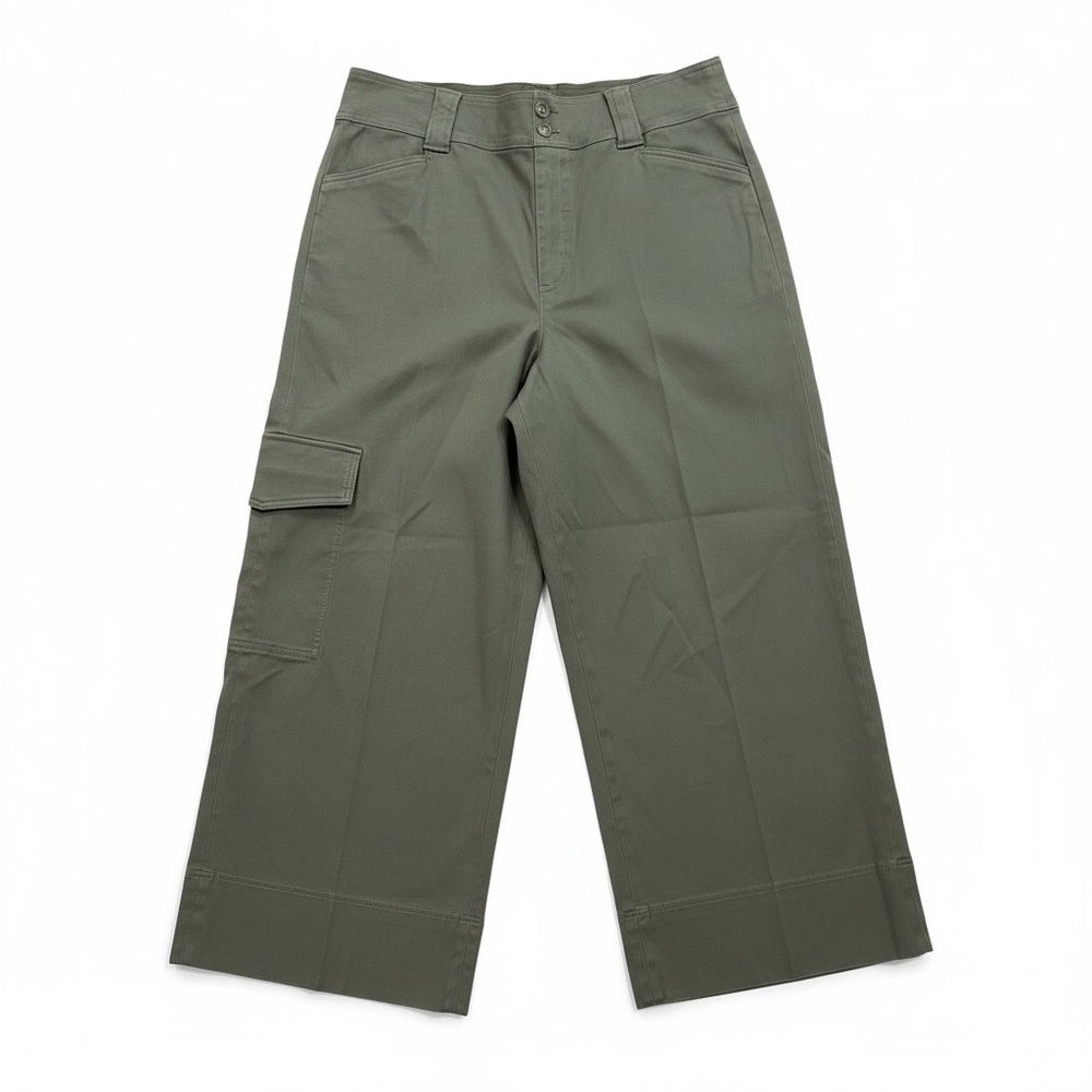 Spanx Stretch Twill Cropped Cargo Trouser Women's Size XL Olive Green Wide Leg